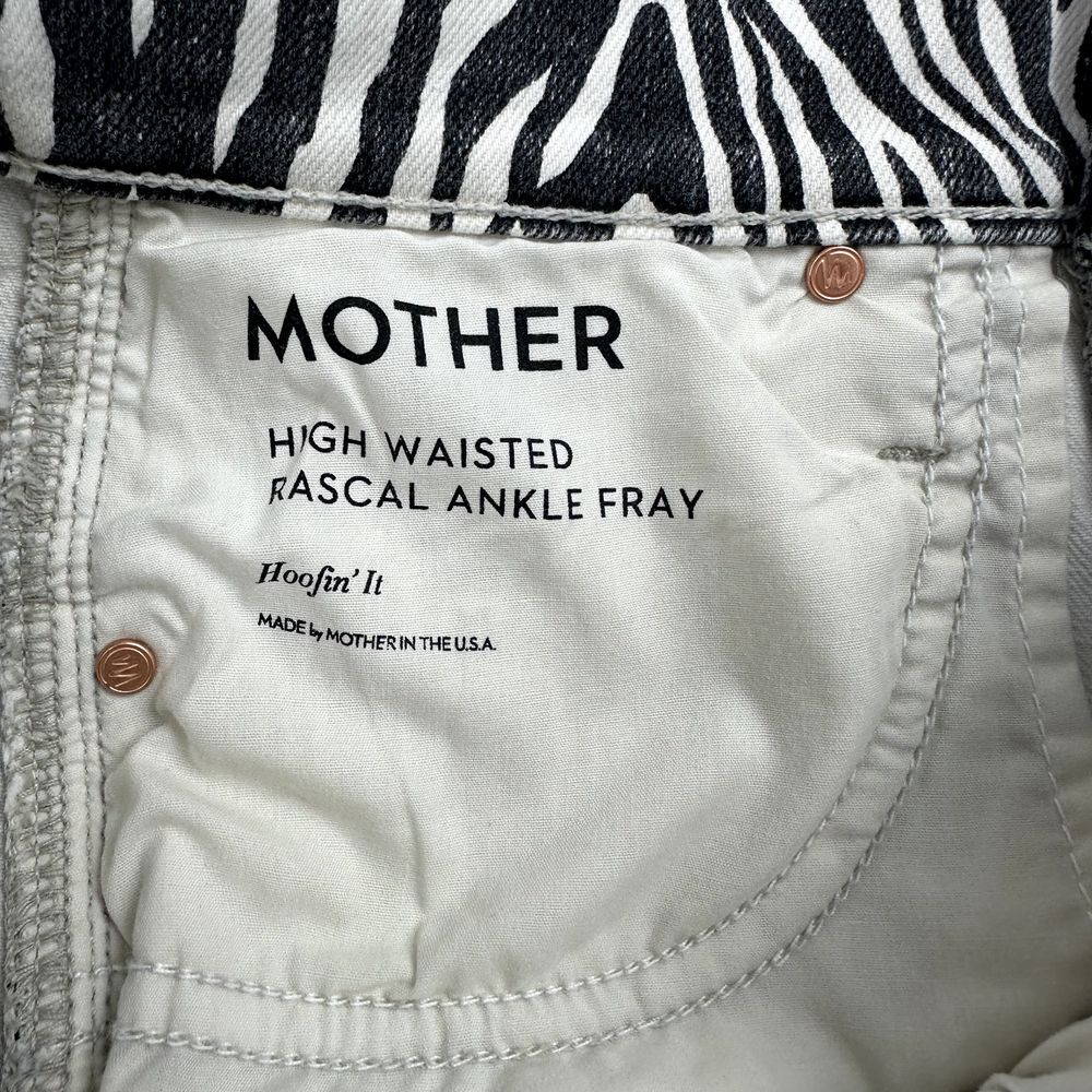 NWT Mother Rascal Ankle Fray Jeans Womens 28 Zebra Print Straight Leg High Waist - Picture 13 of 15